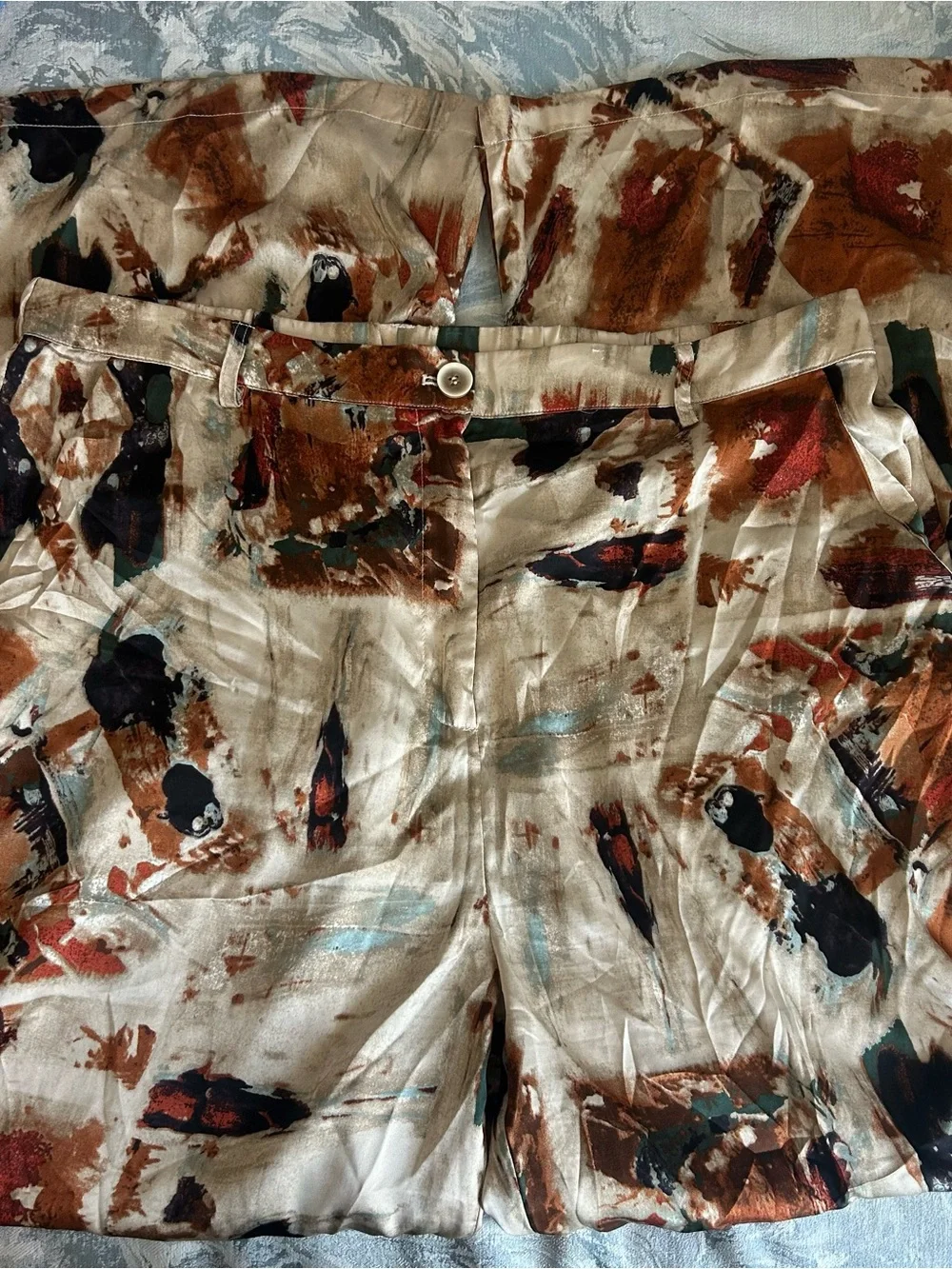 Women Beige Abstract Print Satin  Set top and bottom
